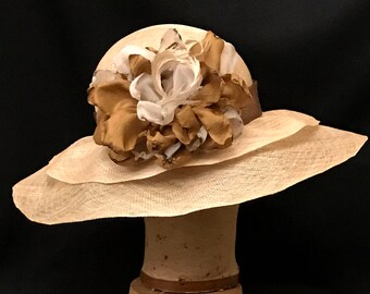 Wide brim classic Kentucky Derby or Church hat with couture double flutter brim.