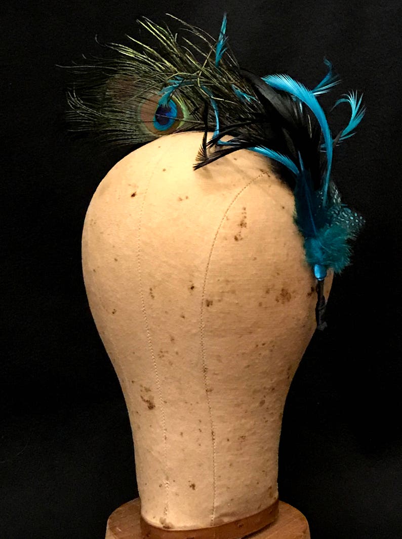 Kentucky Derby fascinator Emme created from shimmering Peacock feathers. Lovely Wedding headpiece, tea party fascinator or spring soiree. image 3
