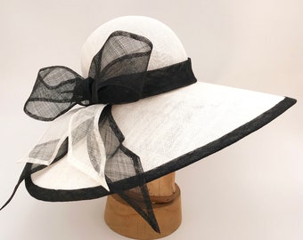 Kentucky Derby hat, "Audrey", kentucky derby fascinator,wide brim hat, derby hat, black and white hat,derby hats for women.