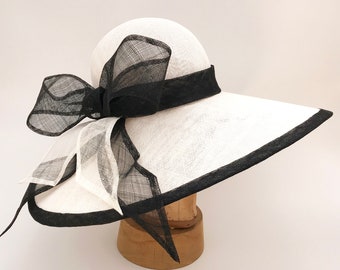 Kentucky Derby hat, READY TO SHIP "Audrey", kentucky derby fascinator,wide brim hat, derby hat, black and white hat,derby hats for women,"A