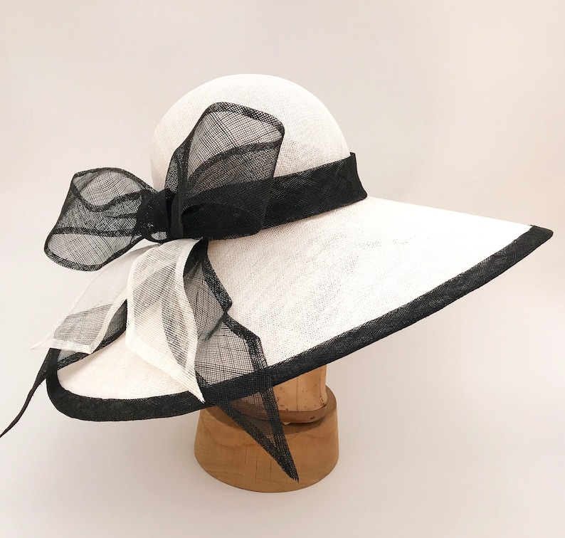 Kentucky Derby hat, READY TO SHIP Audrey, kentucky derby fascinator,wide brim hat, derby hat, black and white hat,derby hats for women,A image 1