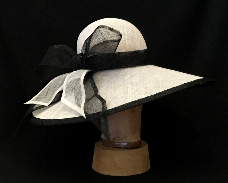 Kentucky Derby hat, READY TO SHIP Audrey, kentucky derby fascinator,wide brim hat, derby hat, black and white hat,derby hats for women,A image 2