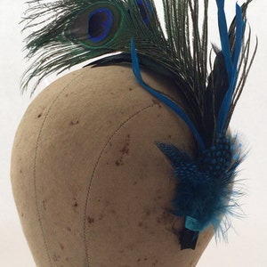 Kentucky Derby fascinator Emme created from shimmering Peacock feathers. Lovely Wedding headpiece, tea party fascinator or spring soiree. image 8