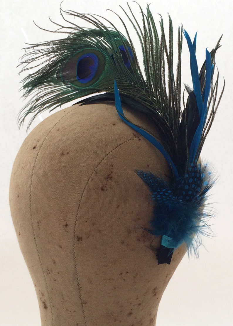 Kentucky Derby fascinator Emme created from shimmering Peacock feathers. Lovely Wedding headpiece, tea party fascinator or spring soiree. image 8