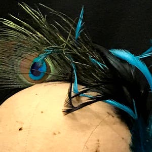 Kentucky Derby fascinator Emme created from shimmering Peacock feathers. Lovely Wedding headpiece, tea party fascinator or spring soiree. image 2