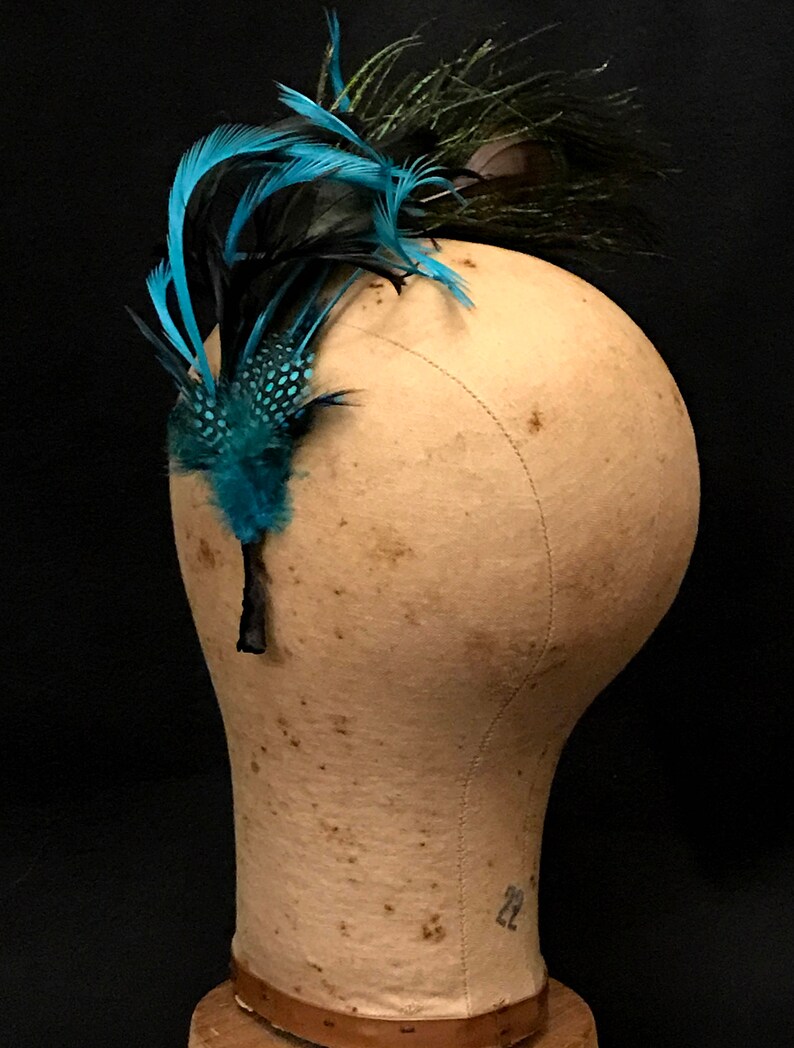 Kentucky Derby fascinator Emme created from shimmering Peacock feathers. Lovely Wedding headpiece, tea party fascinator or spring soiree. image 4