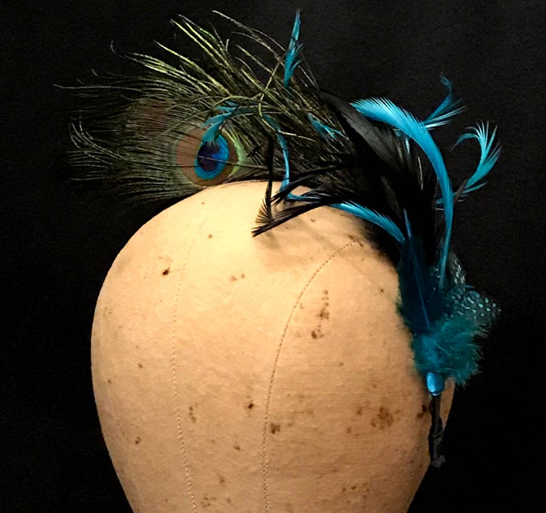 Kentucky Derby fascinator Emme created from shimmering Peacock feathers. Lovely Wedding headpiece, tea party fascinator or spring soiree. image 5
