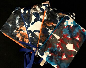 Handpainted canvas wristlet bag, one of a kind wearable art , painted bag