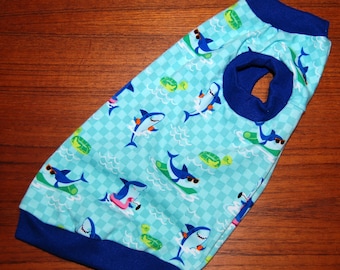 Happy Sharks Cat Clothing, Cotton Jersey Shirt - PurrWear - uw bron voor Devon Rex, Peterbalds en alle katten