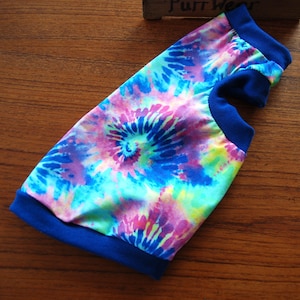 New Print for 2026 PurrWear Tye Dye * Summer Jersey Shirt * Original Slip/On SlipOff™ for Sphynx, and all cats.