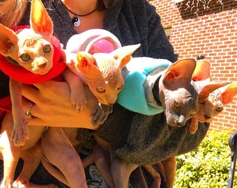 Kitten size Fleece sweater for Sphynx, Peterbalds, Cornish Rex and all short haired cats.