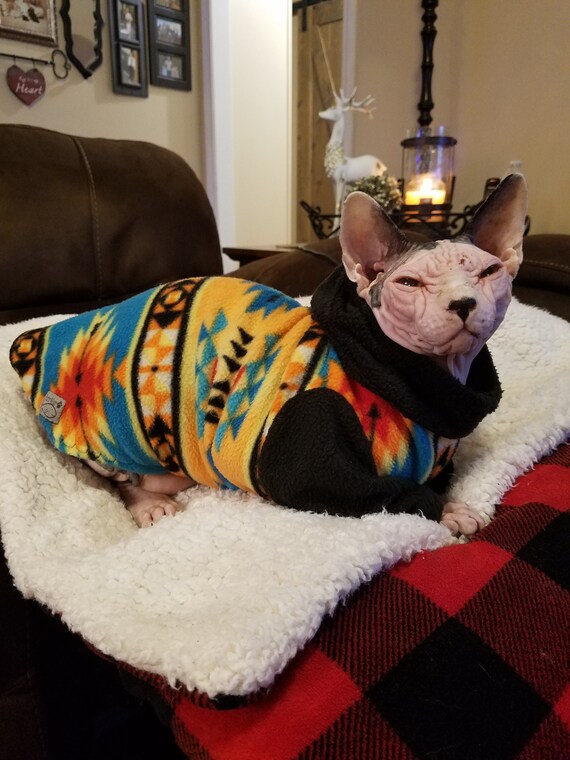 Cozy Winter Sweater For Hairless Cats – Organic Fleece, Stars Print, X-Large – Perfect For Sphynx & Naked Cats