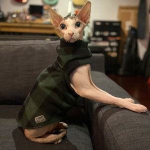 SlipOn/SlipOff PurrWear "LongJohn"  Fleece Sweater  for Sphynx, Devon Rex, Peterbalds and all cats.