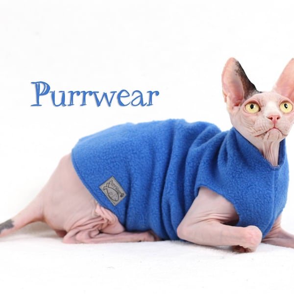 Abbigliamento per Sphynx * Maglione in pile comodo ed economico per Sphynx, Peterbald, Cornish Rex e tutti i gatti a pelo corto.