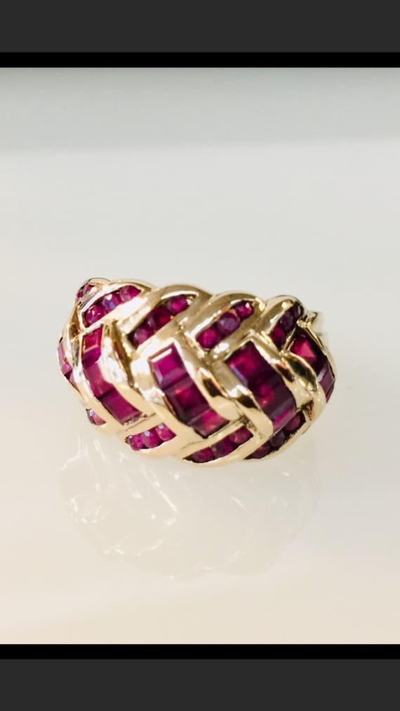 14k Vintage wide band Ruby weave ring - image 1