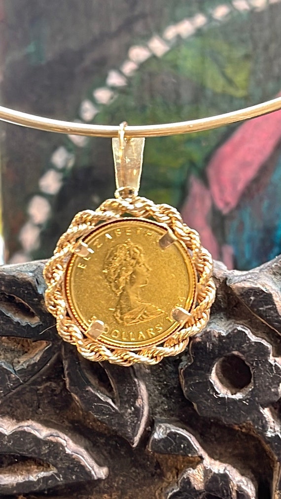 Solid gold 999 maple Leaf Coin Pendant Gem