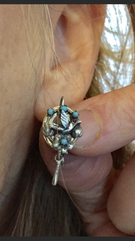 Vintage sterling bird and leaf dangle earrings