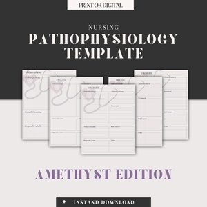 Pathophysiology Template, Disease Template, Nursing Template, Flash cards, Digital Printable Worksheets, Goodnotes, Notability