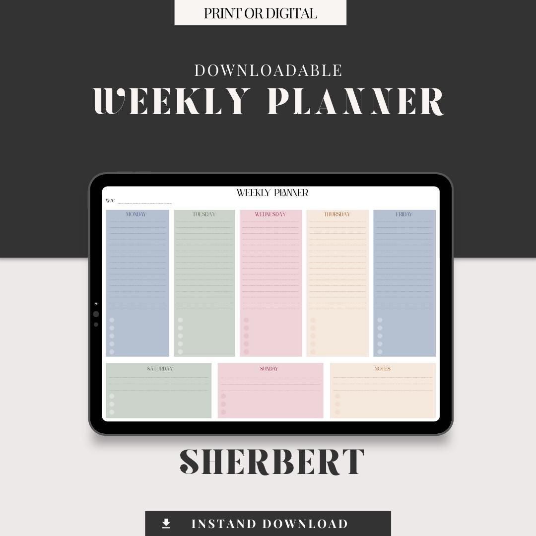 Weekly Planner Template | Printable Weekly Schedule | Instant Download ...
