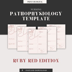Pathophysiology Template, Disease Template, Nursing Template, Flash cards, Digital Printable Worksheets, Goodnotes, Notability