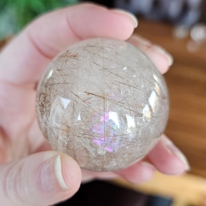 Golden Rutilated Quartz Sphere with Rainbows!