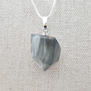 Blue Tara Quartz / Blue Amphibole Quartz Necklace - 18" Sterling Silver Chain
