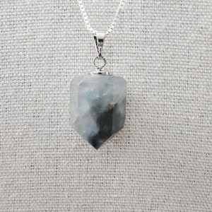 Blue Tara Quartz / Blue Amphibole Quartz Necklace - 18" Sterling Silver Chain