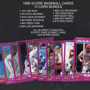 1988 Score Baseball Cards, Lot de 13 cartes, cartes de sport à collectionner, cartes de baseball anciennes, Magrane, chevalier, Rice, Lynn, Whitaker, Rhoden, Kurk, Bell