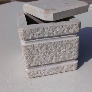 Small Jewellery Box Made Entirely From Limestone For One Personally Jewelry Decorated With Several Rifle-Lines