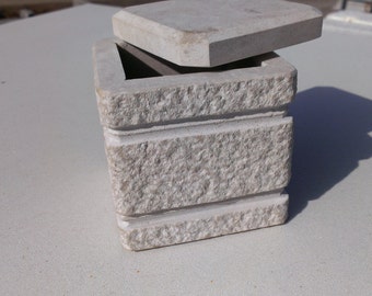 Small Jewellery Box Made Entirely From Limestone For One Personally Jewelry Decorated With Several Rifle-Lines