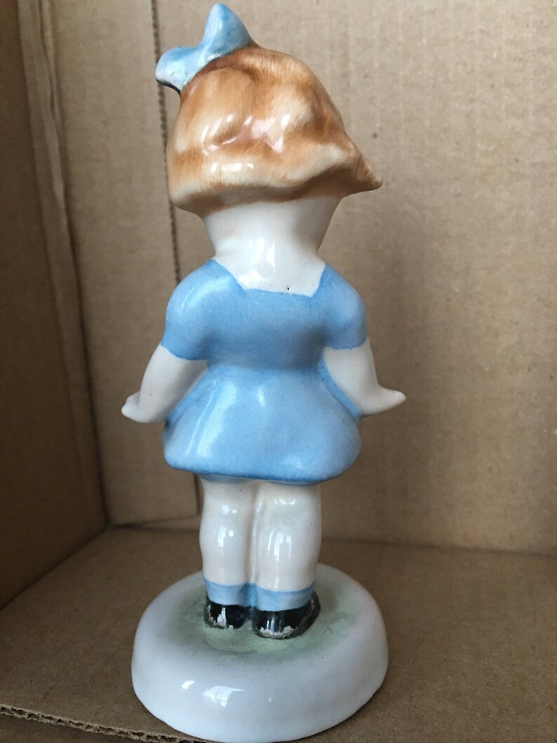 Vintage 1940s figurine girl with ladybug hand painted image 5