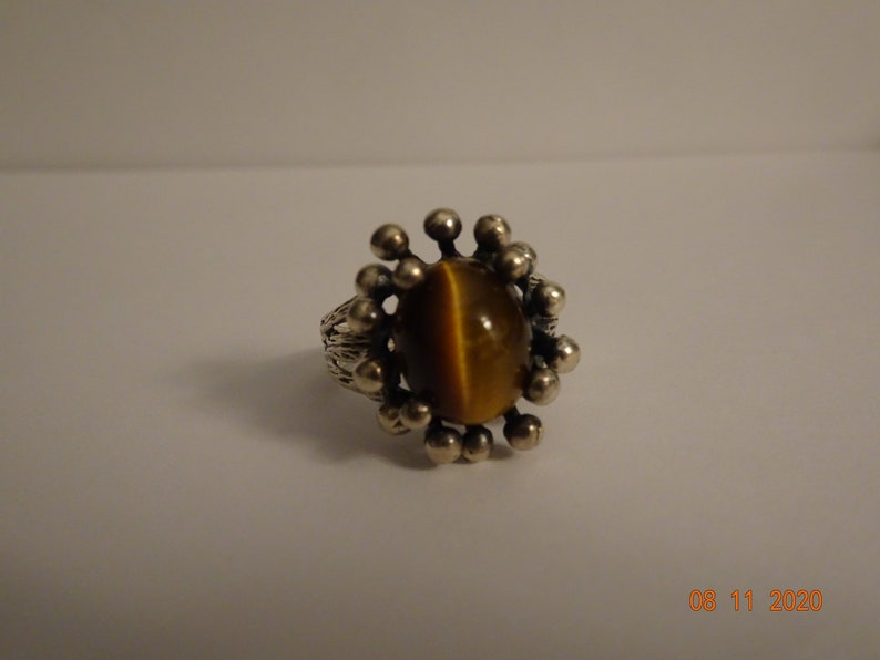size 8 Unisex Design Sterling Silver and Tiger/'s Eye Ring