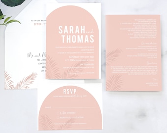 Printable Tropical Arch Wedding Invitation Template with Palm Leaves - INSTANT DOWNLOAD - Invitation / Details / RSVP card / Envelope