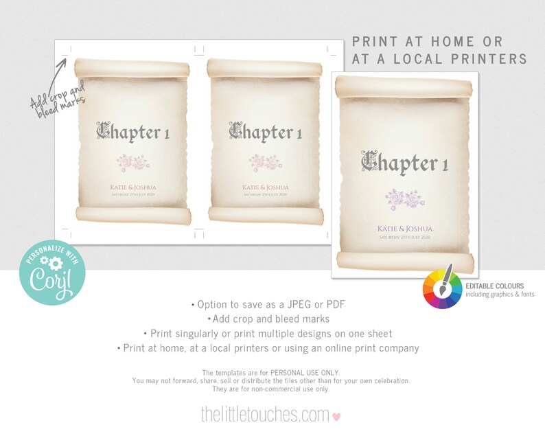 Scroll Themed Printable Table Numbers / Names / Chapters 5x7 | Etsy