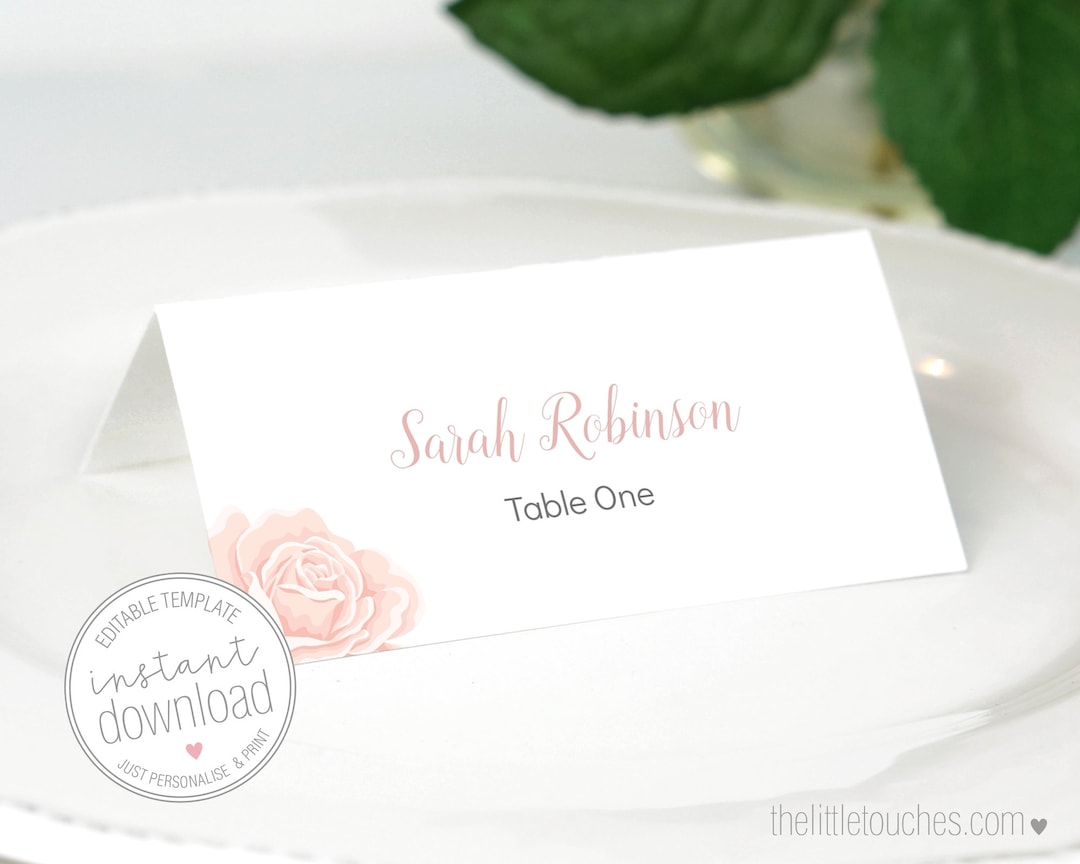 Floral Rose Printable Wedding Tent Card Place Settings / Escort Cards