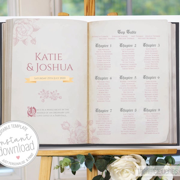 Fairy Tale Story Book - Printable Wedding Table Plan | Seating Chart | Plan -  INSTANT DOWNLOAD - Editable Template