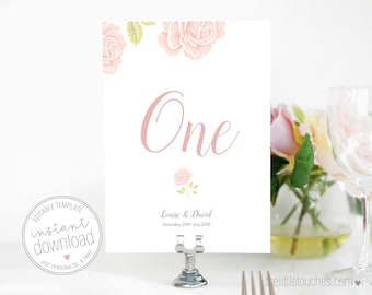 English Rose Printable Floral Wedding Table Numbers / Names (5x7 inch & A5) -  INSTANT DOWNLOAD - DIY Editable Template