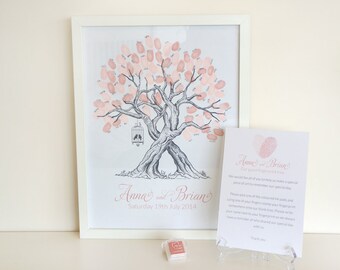 Custom Wedding Fingerprint Tree - with birdcage - A3 size