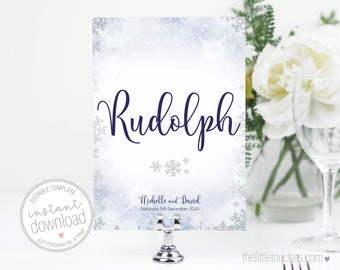 Winter Snowflake Printable Table Numbers / Names (5x7 inch & A5) -  INSTANT DOWNLOAD - Editable Template