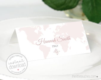 Where in the World Travel Printable Wedding Place Settings / Escort Cards / Name Card -  INSTANT DOWNLOAD - Editable Template