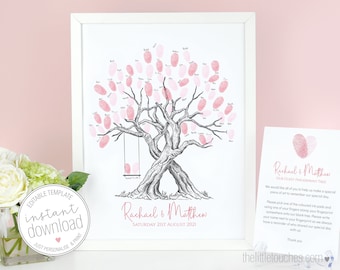 Printable Wedding Fingerprint Tree with Intertwined Trunk & Swing | Guest book -  INSTANT DOWNLOAD - DIY Editable Template