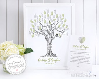 Printable Wedding Fingerprint Tree | Guest book -Sizes A4, A3 & 30x40cm-  INSTANT DOWNLOAD - DIY Editable Template