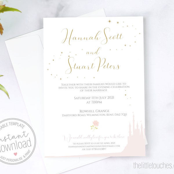 Fairytale Castle Printable Wedding Invitation Template (5x7 inch) -  INSTANT DOWNLOAD - DIY Editable Template