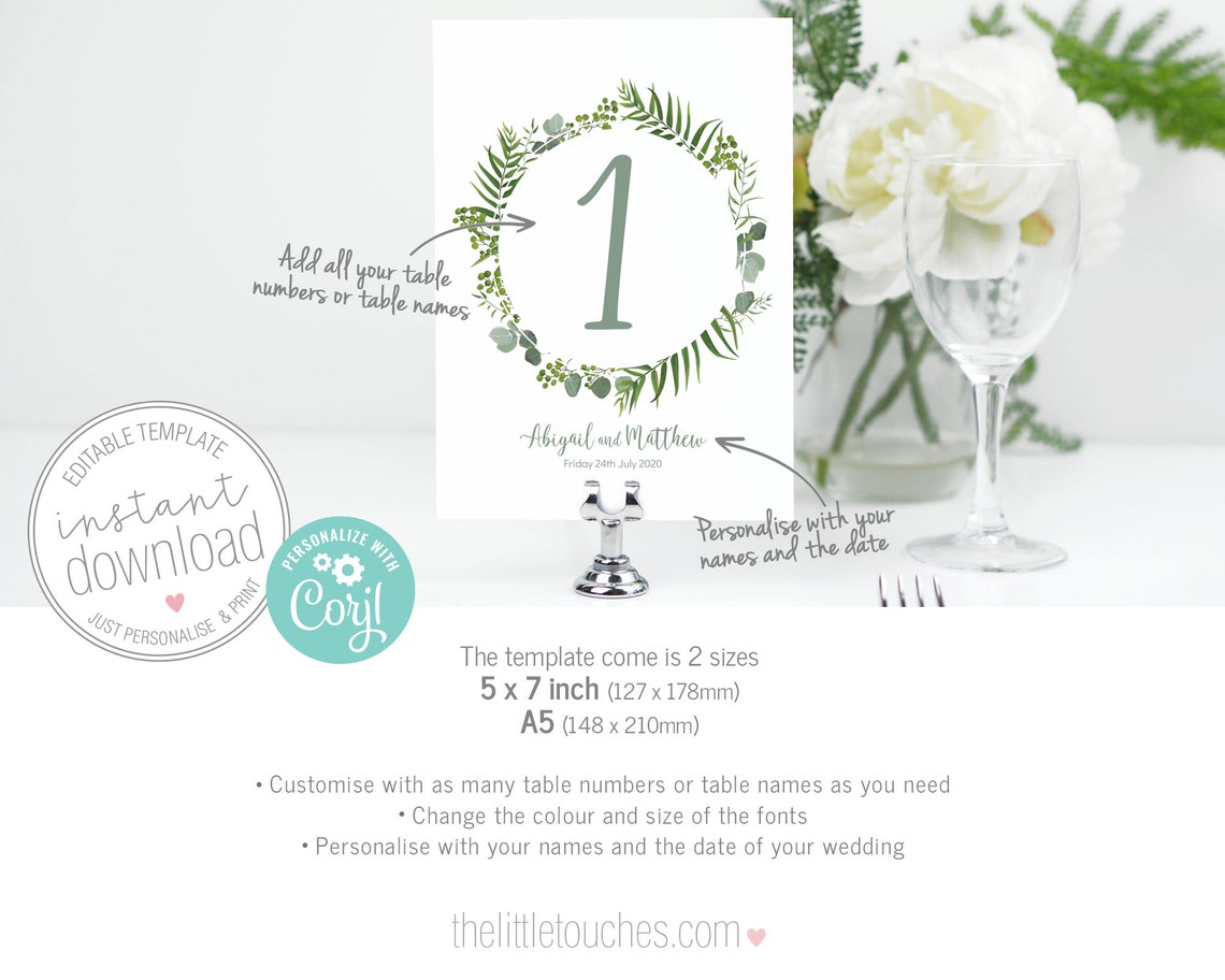 Forest Leaves Foliage Printable Table Numbers / Names 5x7 - Etsy UK