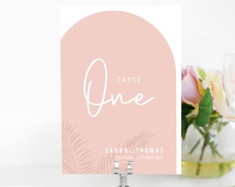 Tropical Arch Printable Wedding Table Number | Table Name with Palm Leaves - INSTANT DOWNLOAD - DIY Editable Template (5x7 inch & A5)