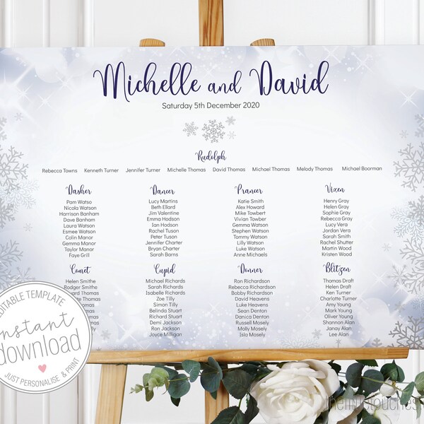 Snowflake Table Chart Snowflake Wedding Seating Chart - Etsy