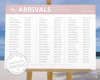 Airport Arrivals Board - Destination Wedding - Printable Table Plan | Seating Chart -  INSTANT DOWNLOAD - Editable Template