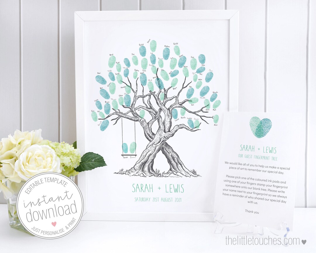 Printable Wedding Fingerprint Tree With Double Trunk &amp; Swing Guest Book ...