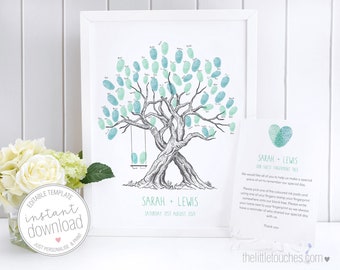 Printable Wedding Fingerprint Tree with Double Trunk & Swing | Guest book -  INSTANT DOWNLOAD - DIY Editable Template