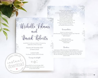 Winter Snowflake Printable Wedding Invitation Template (5x7 inch) -  INSTANT DOWNLOAD - DIY Editable Template